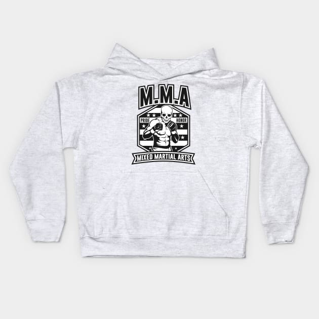 SKULL MMA BLACK AND WHITE Kids Hoodie by beanbeardy